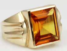 Load image into Gallery viewer, Antique 1920&#39;s Art Deco LARGE 6ct GOLDEN SAPPHIRE Handwrought 10k Solid Yellow Gold Men&#39;s Ring