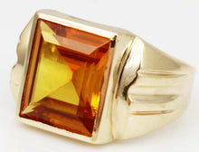 Load image into Gallery viewer, Antique 1920&#39;s Art Deco LARGE 6ct GOLDEN SAPPHIRE Handwrought 10k Solid Yellow Gold Men&#39;s Ring