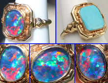Load image into Gallery viewer, Antique 1920s Art Deco Robin's Egg Blue Turquoise &amp; Opal 10k Gold Cocktail RARE Reversible Flip Ring