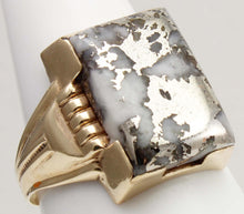 Load image into Gallery viewer, Antique 1920's Art Deco RARE Natural Silver Ore in Quartz Hand Milgrained 10k Solid Gold Men's Ring