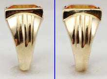 Load image into Gallery viewer, Antique 1920&#39;s Art Deco LARGE 6ct GOLDEN SAPPHIRE Handwrought 10k Solid Yellow Gold Men&#39;s Ring