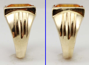 Antique 1920's Art Deco LARGE 6ct GOLDEN SAPPHIRE Handwrought 10k Solid Yellow Gold Men's Ring