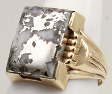 Load image into Gallery viewer, Antique 1920's Art Deco RARE Natural Silver Ore in Quartz Hand Milgrained 10k Solid Gold Men's Ring