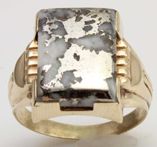 Load image into Gallery viewer, Antique 1920's Art Deco RARE Natural Silver Ore in Quartz Hand Milgrained 10k Solid Gold Men's Ring