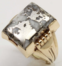 Load image into Gallery viewer, Antique 1920's Art Deco RARE Natural Silver Ore in Quartz Hand Milgrained 10k Solid Gold Men's Ring