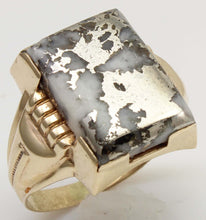 Load image into Gallery viewer, Antique 1920's Art Deco RARE Natural Silver Ore in Quartz Hand Milgrained 10k Solid Gold Men's Ring