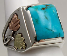Load image into Gallery viewer, Estate RARE HIGH BLUE Natural Kingman Mine Turquoise 12k Solid Rose &amp; Green Gold &amp; Silver Men's Ring