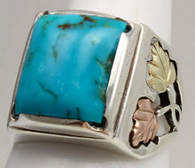 Load image into Gallery viewer, Estate RARE HIGH BLUE Natural Kingman Mine Turquoise 12k Solid Rose &amp; Green Gold &amp; Silver Men's Ring