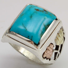 Load image into Gallery viewer, Estate RARE HIGH BLUE Natural Kingman Mine Turquoise 12k Solid Rose &amp; Green Gold &amp; Silver Men's Ring