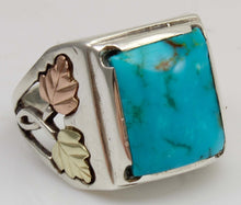 Load image into Gallery viewer, Estate RARE HIGH BLUE Natural Kingman Mine Turquoise 12k Solid Rose &amp; Green Gold &amp; Silver Men's Ring