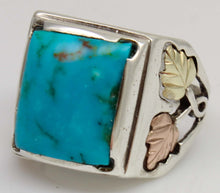 Load image into Gallery viewer, Estate RARE HIGH BLUE Natural Kingman Mine Turquoise 12k Solid Rose &amp; Green Gold &amp; Silver Men's Ring