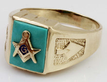 Load image into Gallery viewer, Antique 1920&#39;s Art Deco Masonic Symbol Set in Robin&#39;s Egg Blue Turquoise 10k Solid Gold Men&#39;s Ring