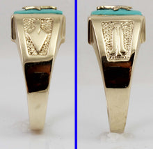 Load image into Gallery viewer, Antique 1920&#39;s Art Deco Masonic Symbol Set in Robin&#39;s Egg Blue Turquoise 10k Solid Gold Men&#39;s Ring