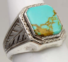 Load image into Gallery viewer, Antique 1920's Art Deco BEAUTIFUL ORANGE SPIDERWEB MATRIX Kingman Mine Turquoise Silver Men's Ring