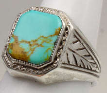 Load image into Gallery viewer, Antique 1920's Art Deco BEAUTIFUL ORANGE SPIDERWEB MATRIX Kingman Mine Turquoise Silver Men's Ring
