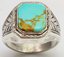 Load image into Gallery viewer, Antique 1920's Art Deco BEAUTIFUL ORANGE SPIDERWEB MATRIX Kingman Mine Turquoise Silver Men's Ring