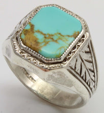 Load image into Gallery viewer, Antique 1920's Art Deco BEAUTIFUL ORANGE SPIDERWEB MATRIX Kingman Mine Turquoise Silver Men's Ring