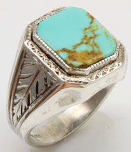 Load image into Gallery viewer, Antique 1920's Art Deco BEAUTIFUL ORANGE SPIDERWEB MATRIX Kingman Mine Turquoise Silver Men's Ring
