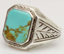 Load image into Gallery viewer, Antique 1920's Art Deco BEAUTIFUL ORANGE SPIDERWEB MATRIX Kingman Mine Turquoise Silver Men's Ring