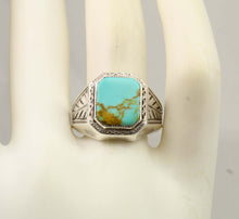 Load image into Gallery viewer, Antique 1920's Art Deco BEAUTIFUL ORANGE SPIDERWEB MATRIX Kingman Mine Turquoise Silver Men's Ring