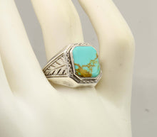 Load image into Gallery viewer, Antique 1920's Art Deco BEAUTIFUL ORANGE SPIDERWEB MATRIX Kingman Mine Turquoise Silver Men's Ring