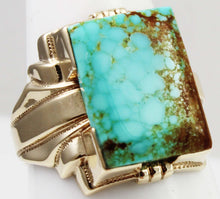 Load image into Gallery viewer, Antique 1920&#39;s Art Deco SIGNED Ostby &amp; Barton RARE #8 Mine Nevada Turquoise 10k Solid Gold Mens Ring