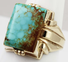 Load image into Gallery viewer, Antique 1920&#39;s Art Deco SIGNED Ostby &amp; Barton RARE #8 Mine Nevada Turquoise 10k Solid Gold Mens Ring