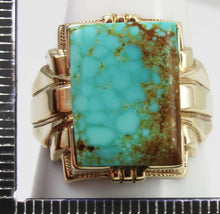 Load image into Gallery viewer, Antique 1920&#39;s Art Deco SIGNED Ostby &amp; Barton RARE #8 Mine Nevada Turquoise 10k Solid Gold Mens Ring