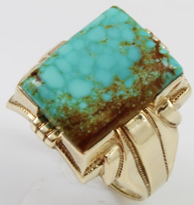 Antique 1920's Art Deco SIGNED Ostby & Barton RARE #8 Mine Nevada Turquoise 10k Solid Gold Mens Ring