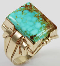 Load image into Gallery viewer, Antique 1920&#39;s Art Deco SIGNED Ostby &amp; Barton RARE #8 Mine Nevada Turquoise 10k Solid Gold Mens Ring