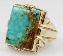 Load image into Gallery viewer, Antique 1920&#39;s Art Deco SIGNED Ostby &amp; Barton RARE #8 Mine Nevada Turquoise 10k Solid Gold Mens Ring