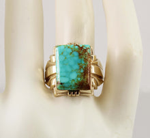 Load image into Gallery viewer, Antique 1920&#39;s Art Deco SIGNED Ostby &amp; Barton RARE #8 Mine Nevada Turquoise 10k Solid Gold Mens Ring