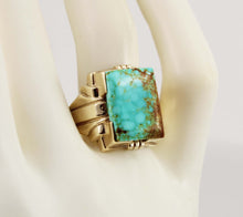 Load image into Gallery viewer, Antique 1920&#39;s Art Deco SIGNED Ostby &amp; Barton RARE #8 Mine Nevada Turquoise 10k Solid Gold Mens Ring