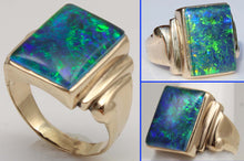 Load image into Gallery viewer, Antique 1920's Art Deco LARGE BLUE GREEN Opal 10k Solid Yellow Gold Men's Ring&nbsp;