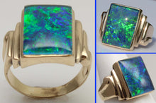 Load image into Gallery viewer, Antique 1920's Art Deco LARGE BLUE GREEN Opal 10k Solid Yellow Gold Men's Ring&nbsp;