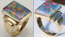 Load image into Gallery viewer, Antique 1920's Art Deco LARGE RAINBOW Opal 10k Solid Yellow Gold Men's Ring&nbsp;
