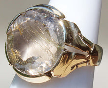 Load image into Gallery viewer, Antique 1920s Art Deco Large 12ct Natural Golden Rutilated Faceted Quartz 10k Solid Gold Men&#39;s Ring