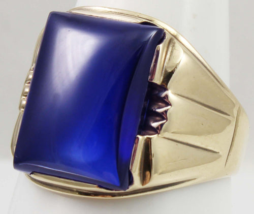 Antique 1920's Art Deco LARGE 12ct Blue Sapphire 10k Solid Yellow Gold Men's Ring