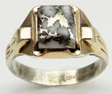 Load image into Gallery viewer, Antique 1920's Art Deco SIGNED Ostby &amp; Barton RARE Silver Ore in Quartz Silver &amp; 10k Gold Men's Ring