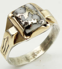 Load image into Gallery viewer, Antique 1920's Art Deco SIGNED Ostby &amp; Barton RARE Silver Ore in Quartz Silver &amp; 10k Gold Men's Ring