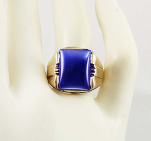 Antique 1920's Art Deco LARGE 12ct Blue Sapphire 10k Solid Yellow Gold Men's Ring