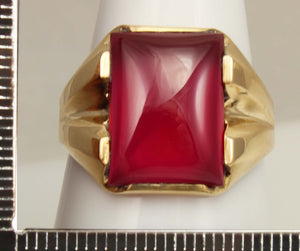 Vintage 1940's SIGNED Ullenberg Jewelry LARGE 12ct Ruby 10k Solid Yellow Gold Men's Ring