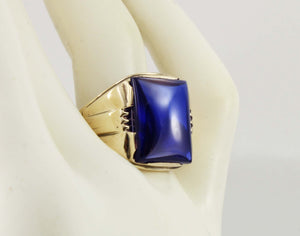 Antique 1920's Art Deco LARGE 12ct Blue Sapphire 10k Solid Yellow Gold Men's Ring