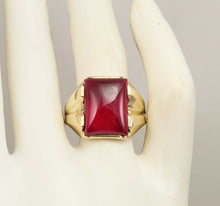 Load image into Gallery viewer, Vintage 1940&#39;s SIGNED Ullenberg Jewelry LARGE 12ct Ruby 10k Solid Yellow Gold Men&#39;s Ring