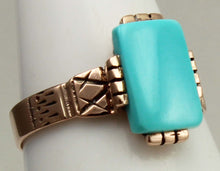 Load image into Gallery viewer, Antique c1890 Victorian RARE Robin's Egg Blue Hand Engraved 10k Solid Rose Gold Ladies Cocktail Ring