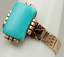 Load image into Gallery viewer, Antique c1890 Victorian RARE Robin's Egg Blue Hand Engraved 10k Solid Rose Gold Ladies Cocktail Ring