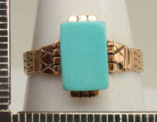 Load image into Gallery viewer, Antique c1890 Victorian RARE Robin's Egg Blue Hand Engraved 10k Solid Rose Gold Ladies Cocktail Ring