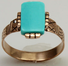 Load image into Gallery viewer, Antique c1890 Victorian RARE Robin's Egg Blue Hand Engraved 10k Solid Rose Gold Ladies Cocktail Ring