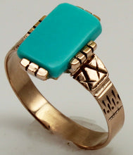Load image into Gallery viewer, Antique c1890 Victorian RARE Robin's Egg Blue Hand Engraved 10k Solid Rose Gold Ladies Cocktail Ring