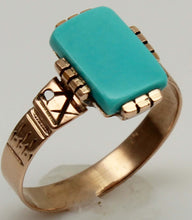 Load image into Gallery viewer, Antique c1890 Victorian RARE Robin's Egg Blue Hand Engraved 10k Solid Rose Gold Ladies Cocktail Ring